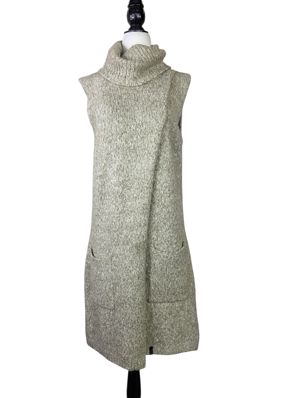 RUDSAK Knit Sleeveless Turtleneck Vest in Heathered Beige silk blend